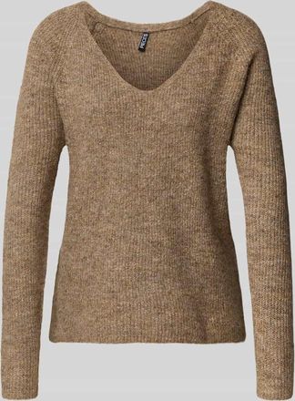 Pieces Regular Fit Strickpullover mit Rippstruktur Modell ELLEN in Mittelbraun Mel, Größe XL