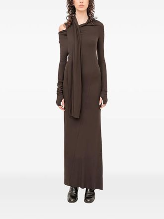 Andrea Ya'aqov scarf-detail long-sleeve maxi dress - Bruin
