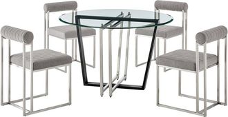 Armen Living Devi Anastasia 5Pc Round Glass Dining Table Set
