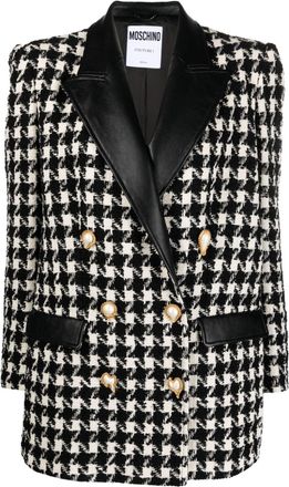 Moschino houndstooth-pattern double-breasted jacket - women - Cotton/Virgin Wool/Polyamide/Polyester/Cupro/Polyurethane Resin/Acetate - 40 - Black
