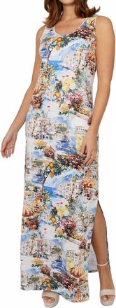 Frank Lyman Design Floral Sleeveless Maxi Dress In Blue/yellow