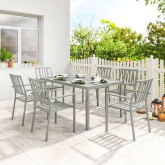 OUTSUNNY 7 Pieces Garden Furniture Set with Stackable Chairs, Light Grey
