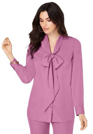 Roaman's Long Sleeve Bow Blouse in Mauve Orchid at Nordstrom, Size 26