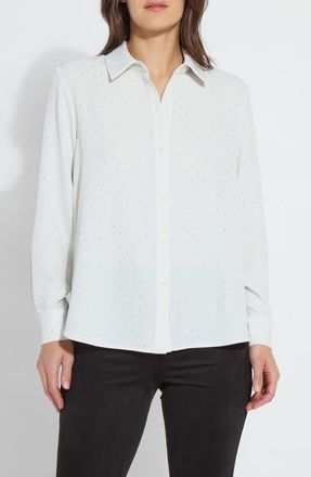 Lyssé Crystal Embellished Button-Up Shirt in Ice at Nordstrom, Size X-Large