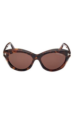 Tom Ford Toni 55mm Oval Sunglasses in Shiny Dark Havana /Brown at Nordstrom