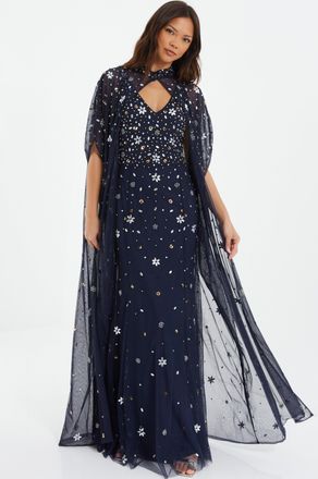 Quiz Womens Beaded 2-In-1 Cape And Evening Dress