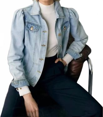 Lascana Puff Sleeve Denim Jacket In Blue Washed