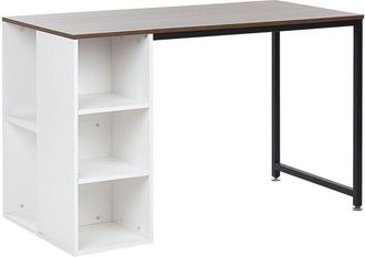 Beliani Beliani - Home Desk Dark Wood Top Black Metal Leg Shelves Office 120 x 60 cm White dese
