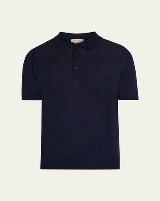 John Smedley Mens Wide Rib-Knit Merino Polo Shirt