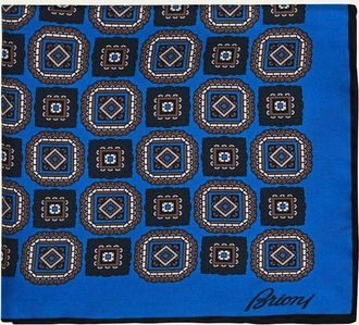 Brioni Mens Square Medallion Silk Pocket Square