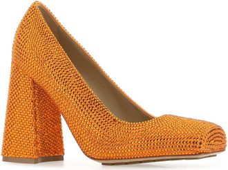 Bottega Veneta Womens Orange Leather And Rhinestones Tower Pumps 7593 Scarpe Con Tacco High Heel Shoes