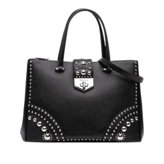 Prada Pre-owned Studded Saffiano Satchel - Dames - Vintage Shopper - Zwart - ONE Size - Leer - Vintage