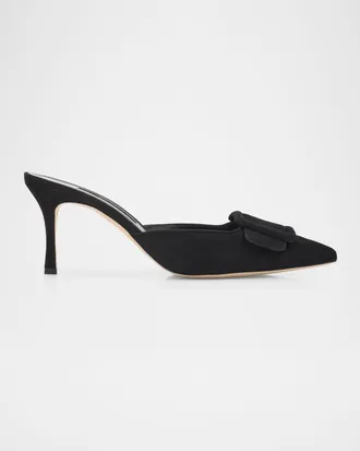 Manolo Blahnik 70mm Maysale Suede Mules