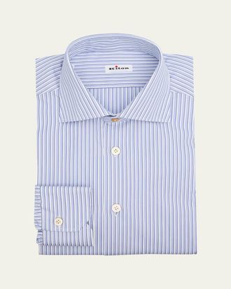 Kiton Mens Cotton Multi-Stripe Dress Shirt