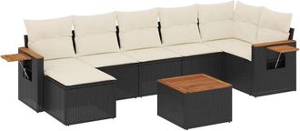 vidaXL Vidaxl - Set De Sof&aacute;s De Jard&iacute;n 8 Piezas Y Cojines Rat&aacute;n Sint&eacute;tico Negro