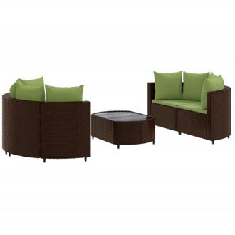 vidaXL Set Comedor De Jard&iacute;n 5 Piezas Y Cojines Rat&aacute;n Sint&eacute;tico Marr&oacute;n Vidaxl