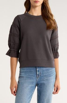 Rails Aggy Lace Trim Knit Top in Washed Black at Nordstrom Rack, Size Xx-Small