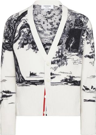 Thom Browne intarsia cashmere cardigan - men - Cashmere - 1 - White