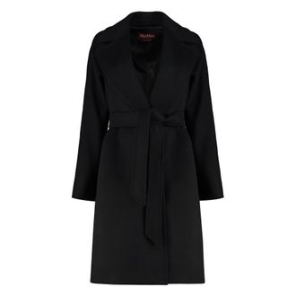 Max Mara Belted Coats, female, Black, Size: 2XS Dravenna Wool Robe Coat