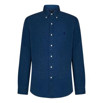 Polo Ralph Lauren Casual Shirts, male, Blue, Size: S Button-Down Collar Shirt with Striped Pattern