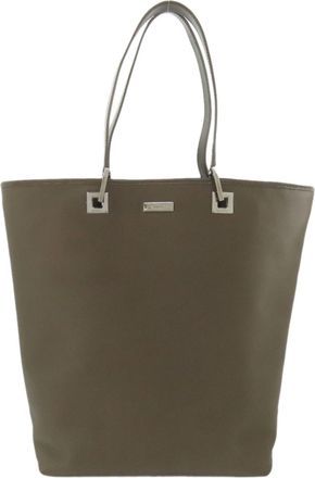 Gucci Khaki Brown Nylon Leather Tote Bag (Pre-Owned)