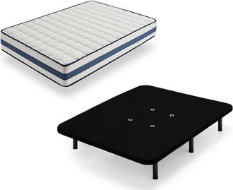 HOGAR 24 Hogar24 - Tz40 - Colch&oacute;n Viscoel&aacute;stico + Base Tapizada En Color Negro Con Patas, Medida 150x200 Cm, Nucleo Alta Densidad Transpirable, Lado Verano-inv