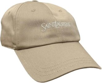 Saint Laurent Logo Cap van Katoen Gabardine - Dames - Petten - Beige - 57 CM - Katoen - Accessoires