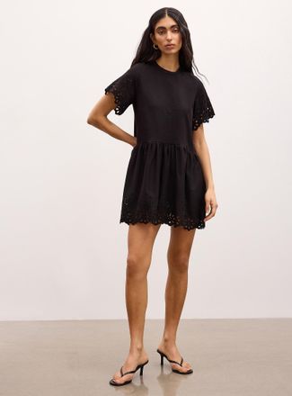 Icone Womens Organic cotton jersey and broderie anglaise minidress
