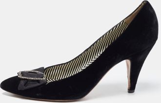 Moschino Black Velvet And Satin Crystal Embellished Bow Pumps