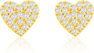 Suzy Levian 14K Yellow Gold.085 cttw Pave Diamond Heart Earrings
