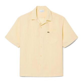 Lacoste Short Sleeve Shirts, male, Beige, Size: 2XL Loose Fitting Linen Shirt