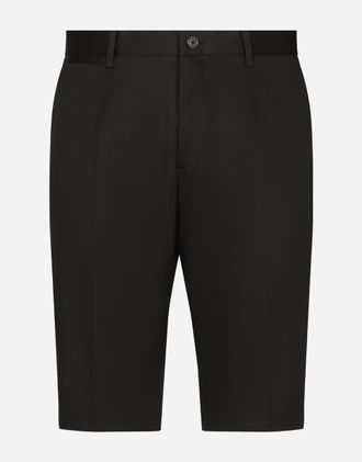 Dolce & Gabbana Stretch Cotton Shorts With Dg Embroidery - Man Pants And Shorts Blue Cotton 44