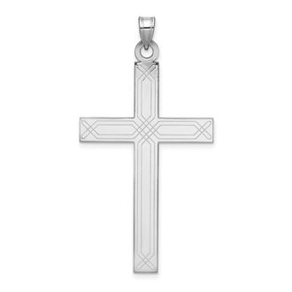 Diamond2Deal 14k White Gold Solid Laser Etched Cross Pendant