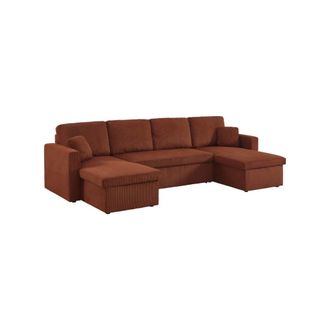 Sweeek Sof&aacute; cama panor&aacute;mico de pana con ba&uacute;l, 4 plazas, terracota
