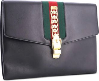 Gucci Clutch Sylvie maxi in pelle - Nero