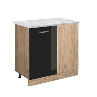 Vicco Armario De Esquina R-line, Negro Brillo Intenso, 86 Cm Et M&aacute;rmol