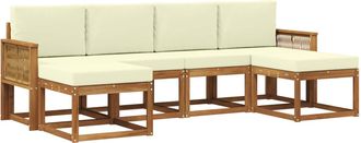 vidaXL Conjunto De Sof&aacute;s De Exterior 6 Uds. Natural Y Crema Poli&eacute;ster Vidaxl