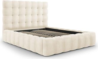 MICADONI Cama con cabecero y baúl de terciopelo beige claro