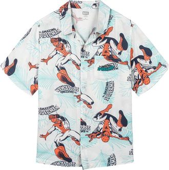 MARVEL Spider-Man Hawaiian Short Sleeve Button Down Shirt in Spider Man White at Nordstrom, Size Xx-Large