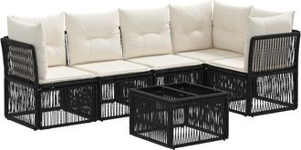 vidaXL Conjunto De Sof&aacute;s De Jard&iacute;n 6 Uds. Negro Rat&aacute;n Sint&eacute;tico Vidaxl