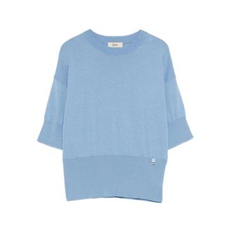 Herno Round-neck Knitwear, female, Blue, Size: L Short-sleeve Knit Top