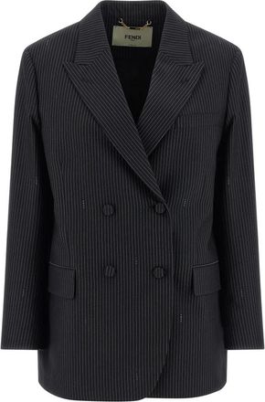 Fendi Pinstripe Wool Blazer - Dames - Blazers - Zwart - XS - Wol - Jassen