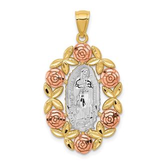 Diamond2Deal 14k Two-tone Gold White Rhodium Lady Of Guadalupe Pendant