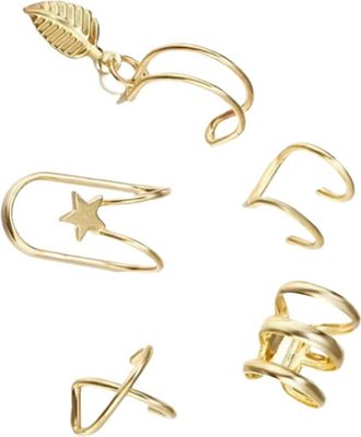 Generic 5Pcs/Set Ear Cuff Gold Tone Leaves Non-Piercing Ear Clips for Women Jewelry,Fake Cartilage Earrings Accessories Clever