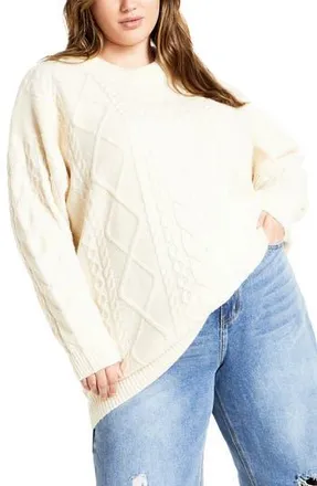 City Chic Jojo Oversize Fisherman Sweater in Cream at Nordstrom Rack, Size Xl/22W
