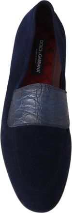 Dolce & Gabbana Mens Perforated Suede & Caiman Loafer Blue Goat