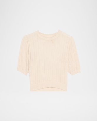 Ulla Johnson Gemma Puff-Sleeve Pointelle Knit Top