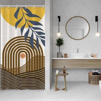 OEM Juego De Cortina De Ducha Con Estampado De Hojas Negras Y Ganchos, Dise&ntilde;o Minimalista De Amanecer En La Monta&ntilde;a, Tela Impermeable, 72x72 Pulgadas - Se