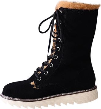 Generic Black Ladies Height Increasing Snow Boots Thick Soled Lace Up for All Day Use in Cold Weather Perfect for Walking and Standing with Cushioned Insole