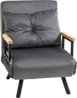 HOMCOM Homcom - Sof&aacute; Cama Convertible Sill&oacute;n Cama Triple Pliegue Con Respaldo Ajustable De 5 Niveles Y Almohada Acolchada Carga 120 Kg 63x73x81 Cm Negro